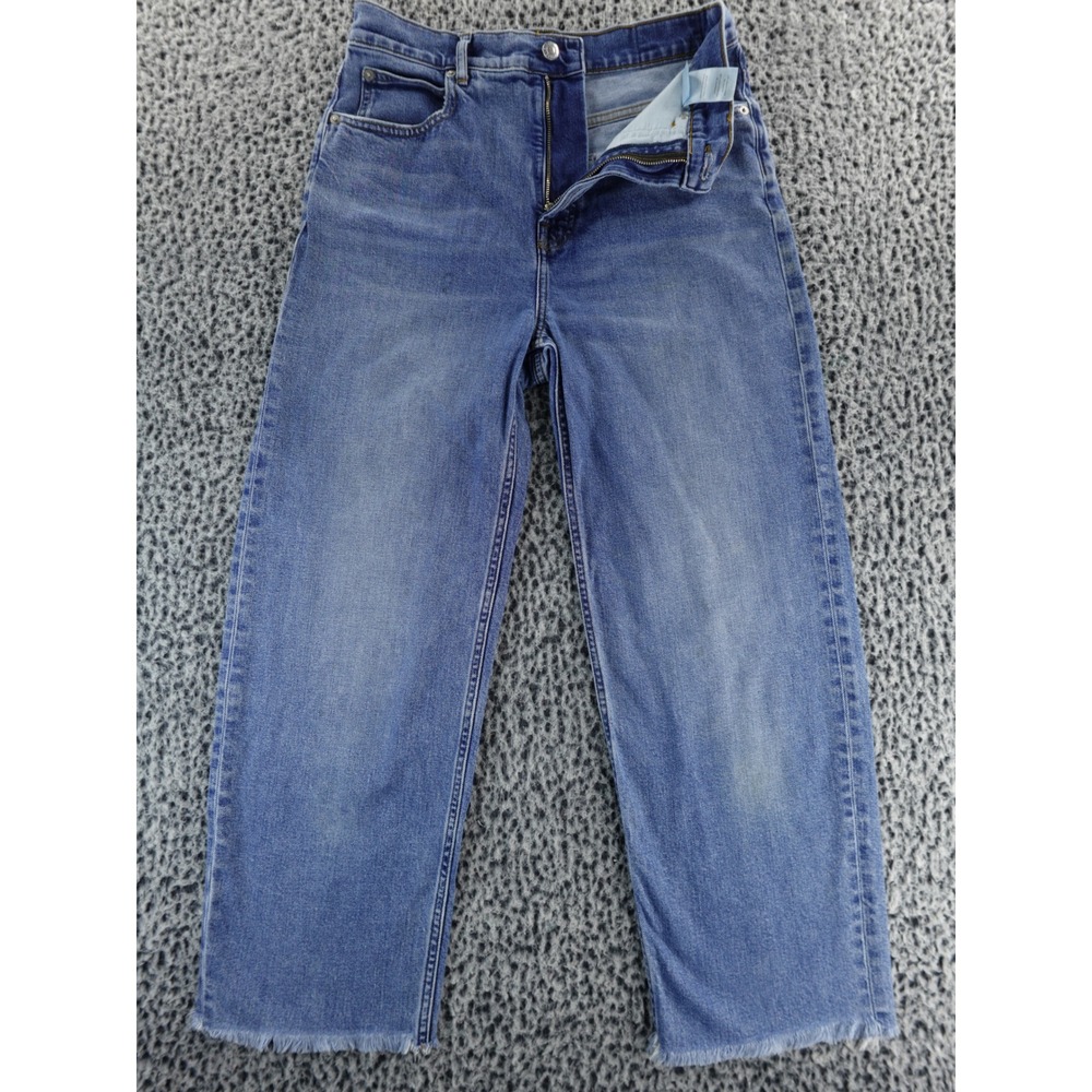 Everlane The Way High Crop Jeans Medium Wash Raw Hem Size 29